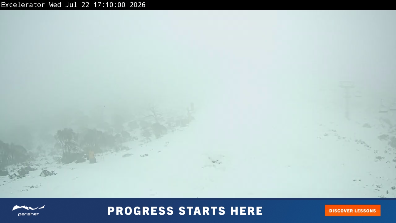 Perisher Excelerator snow cam captured at 22 July 2026 at 5:17 pm AEST