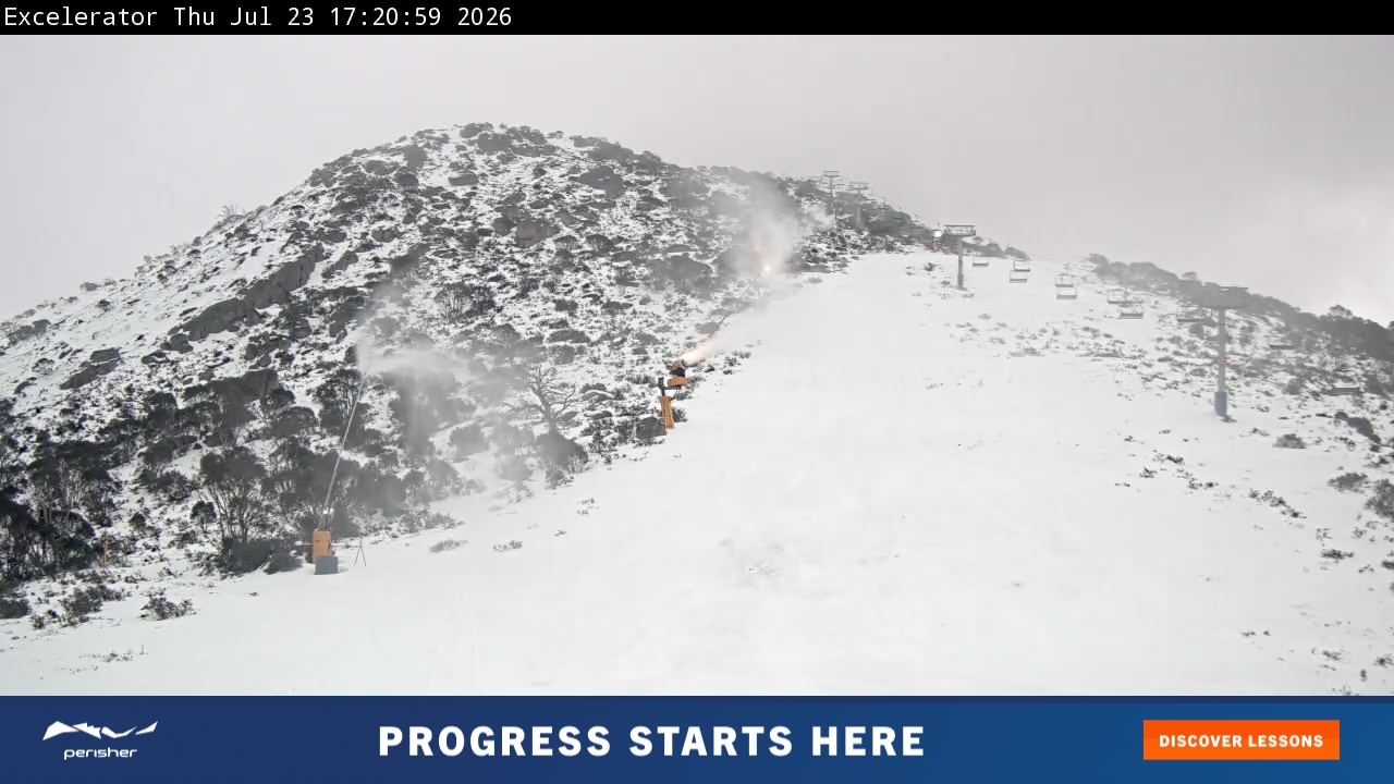Perisher Excelerator snow cam captured at 23 July 2026 at 5:29 pm AEST