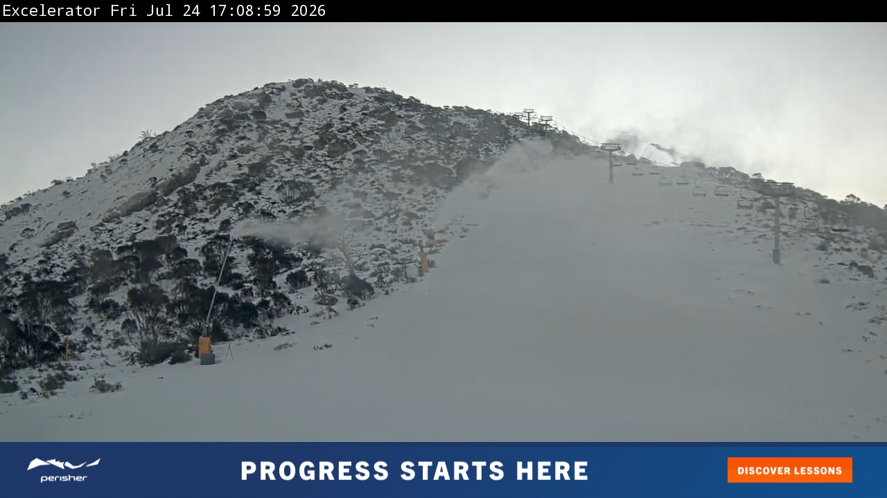 Perisher Excelerator snow cam captured at 24 July 2026 at 5:19 pm AEST