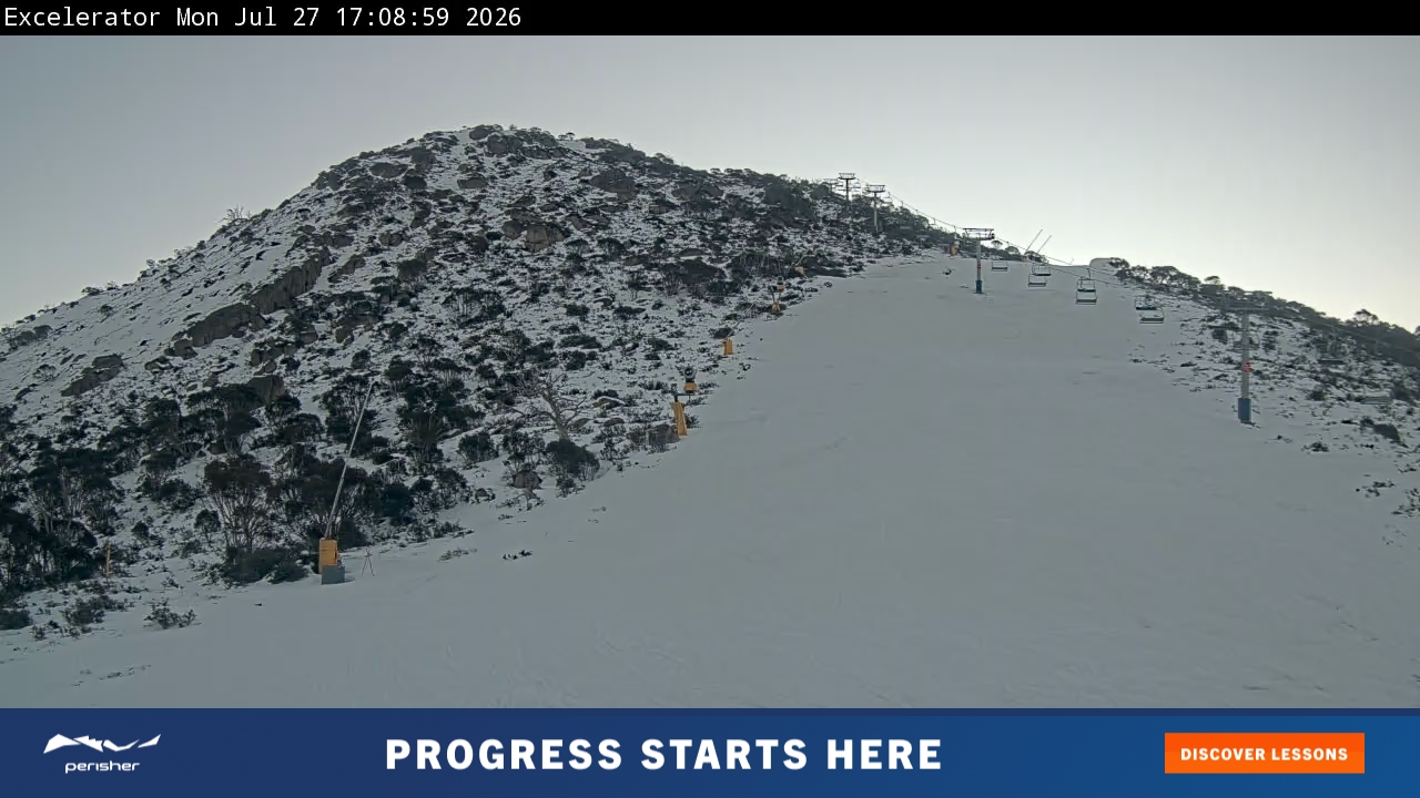 Perisher Excelerator snow cam captured at 27 July 2026 at 5:13 pm AEST