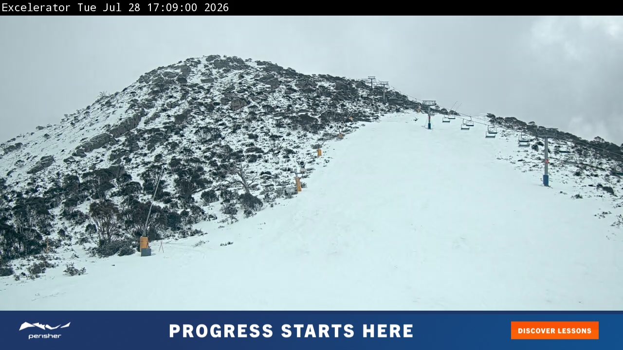 Perisher Excelerator snow cam captured at 28 July 2026 at 5:14 pm AEST