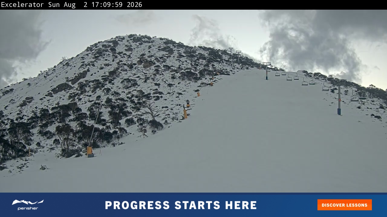 Perisher Excelerator snow cam captured at 2 August 2026 at 5:19 pm AEST