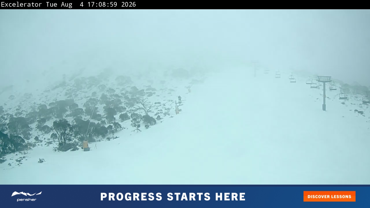 Perisher Excelerator snow cam captured at 4 August 2026 at 5:09 pm AEST