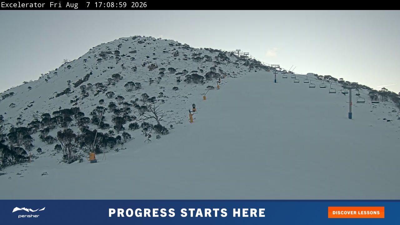 Perisher Excelerator snow cam captured at 7 August 2026 at 5:13 pm AEST
