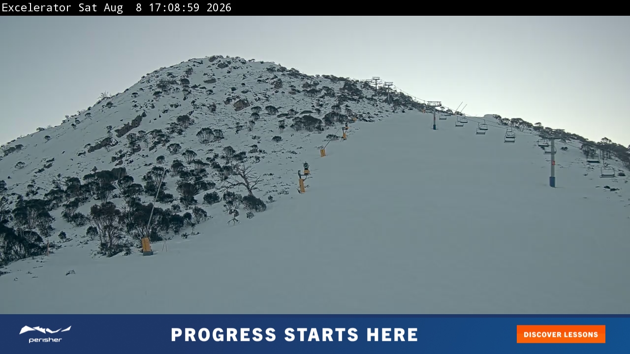 Perisher Excelerator snow cam captured at 8 August 2026 at 5:14 pm AEST