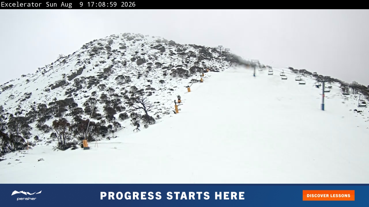 Perisher Excelerator snow cam captured at 9 August 2026 at 5:16 pm AEST