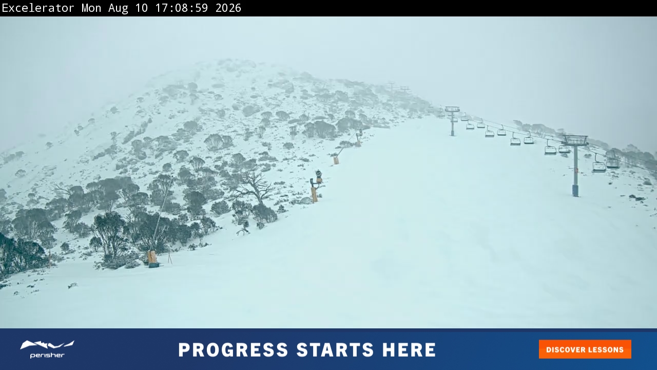 Perisher Excelerator snow cam captured at 10 August 2026 at 5:14 pm AEST
