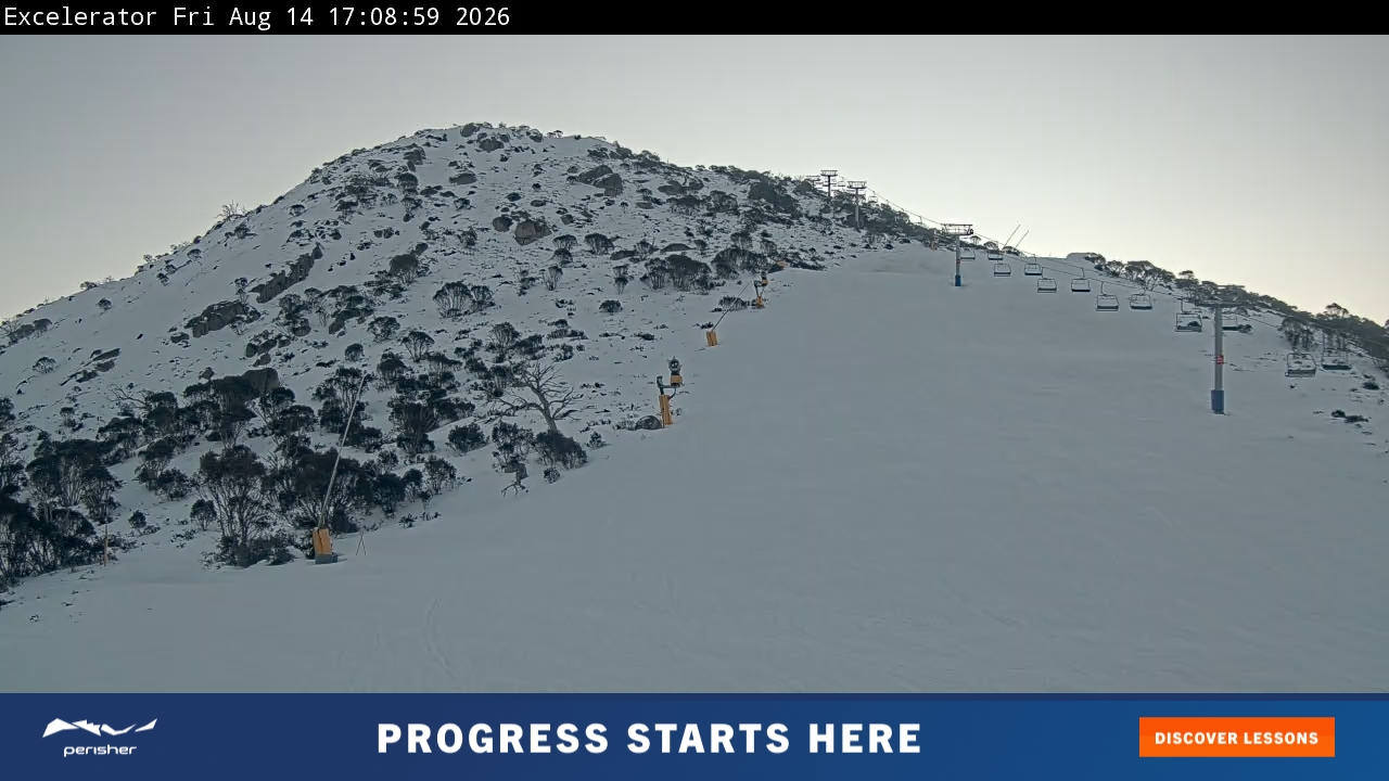Perisher Excelerator snow cam captured at 14 August 2026 at 5:09 pm AEST