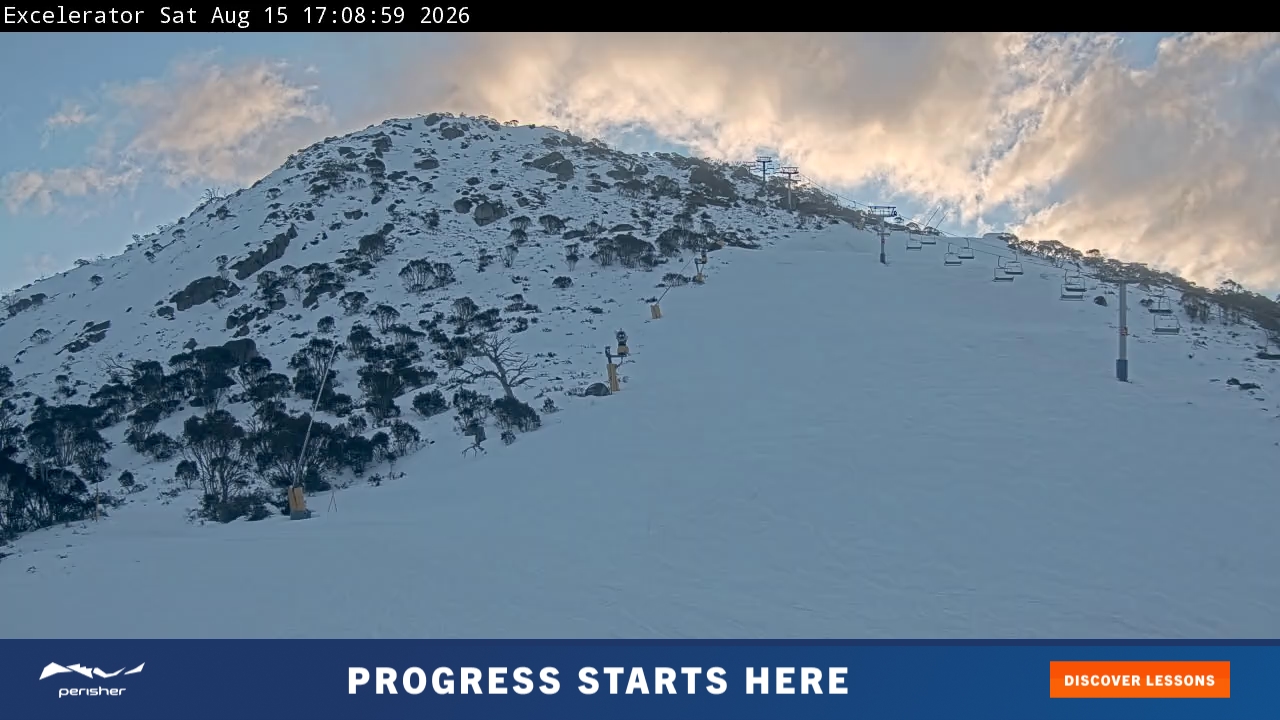 Perisher Excelerator snow cam captured at 15 August 2026 at 5:10 pm AEST