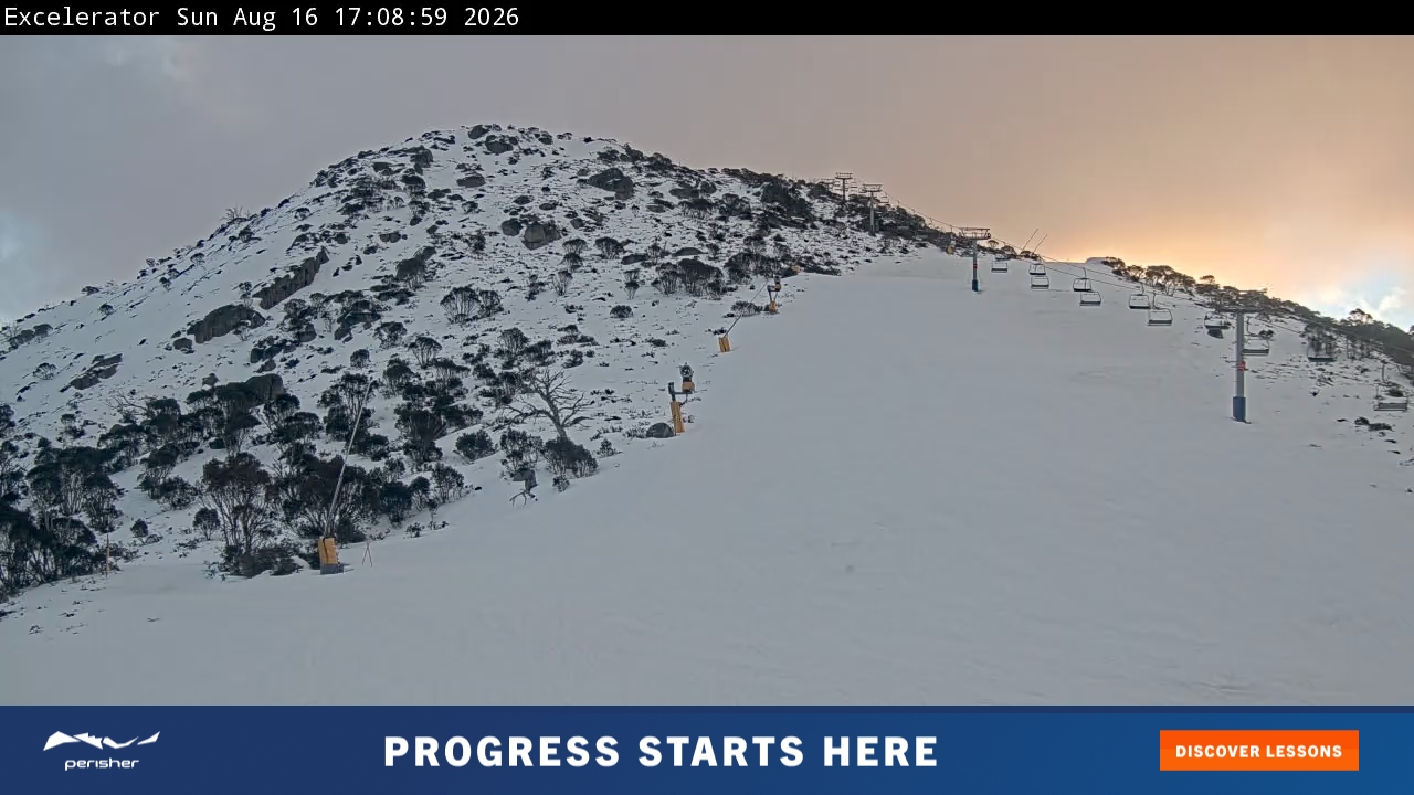 Perisher Excelerator snow cam captured at 16 August 2026 at 5:11 pm AEST