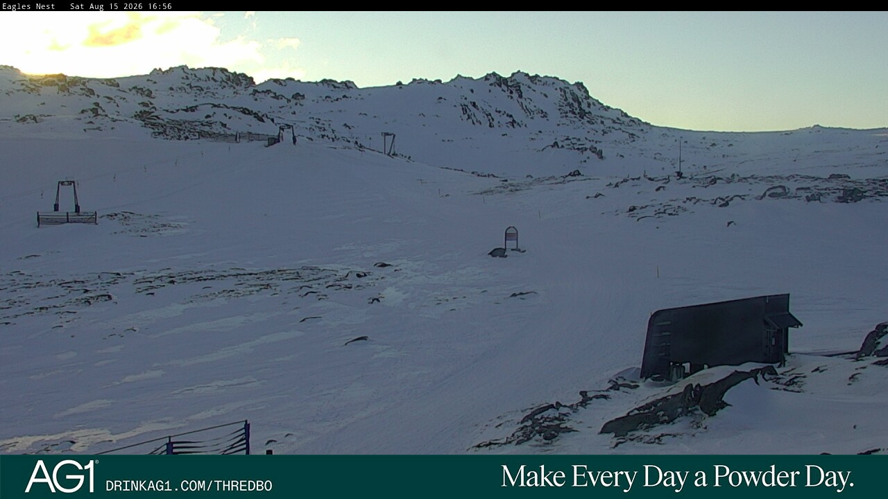 Thredbo Kosciuszko Walking Track snow cam captured at 15 August 2026 at 4:58 pm AEST