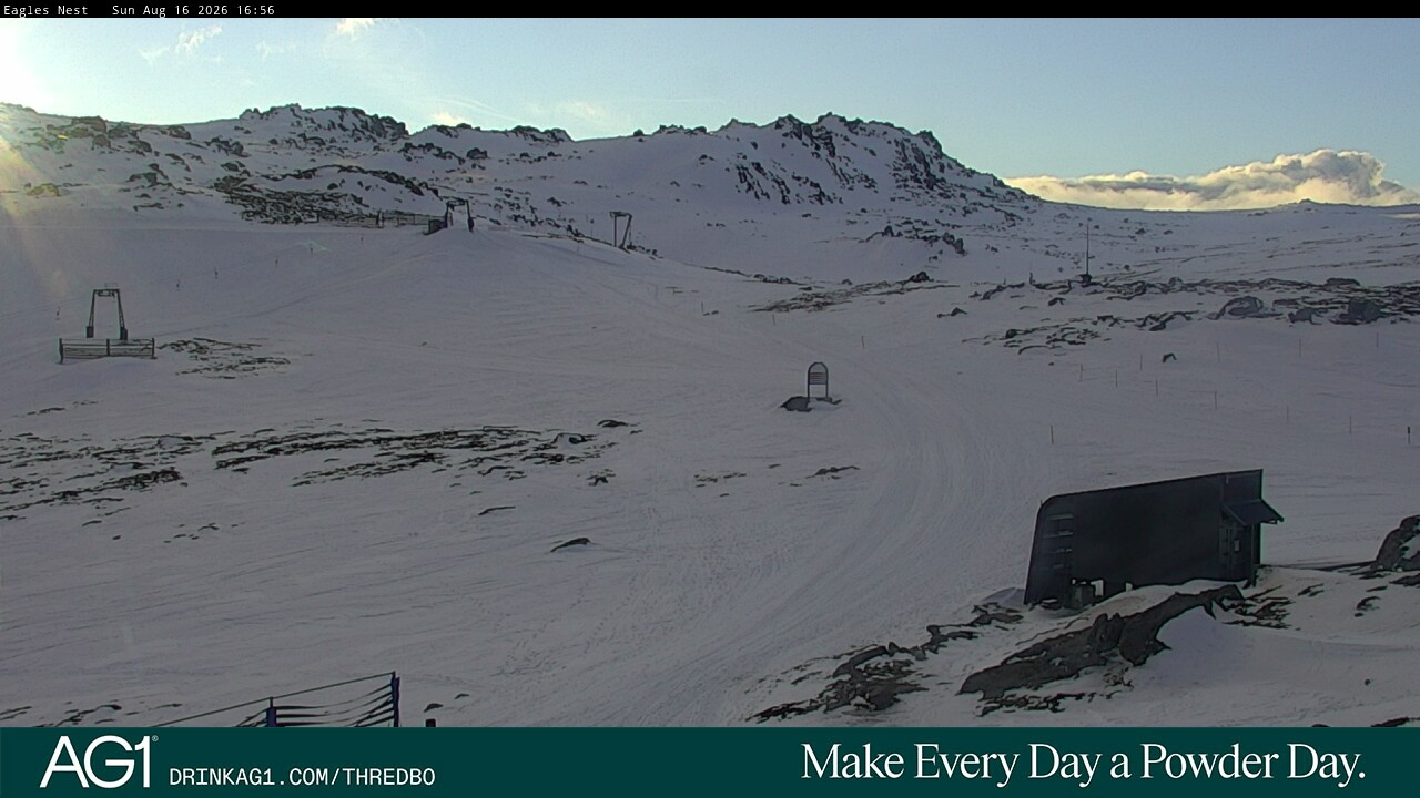 Thredbo Kosciuszko Walking Track snow cam captured at 16 August 2026 at 4:59 pm AEST