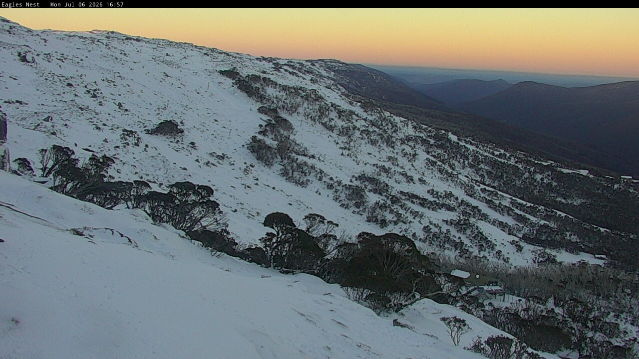 Thredbo Central Spur snow cam captured at 6 July 2026 at 4:58 pm AEST