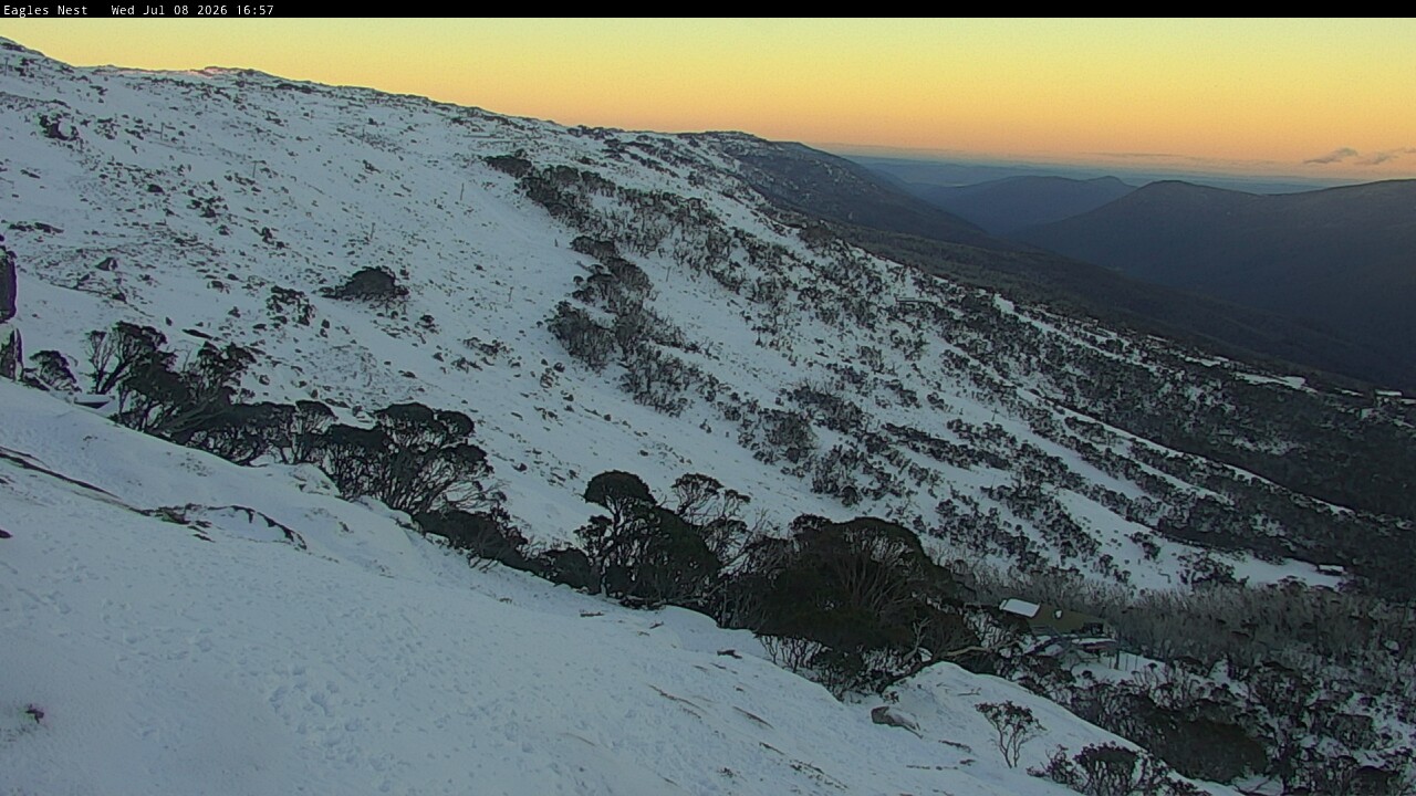 Thredbo Central Spur snow cam captured at 8 July 2026 at 5:00 pm AEST