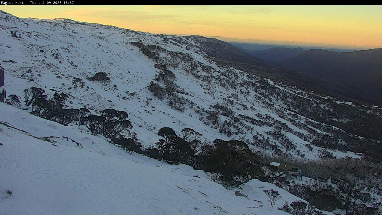 Thredbo Central Spur snow cam captured at 9 July 2026 at 5:01 pm AEST