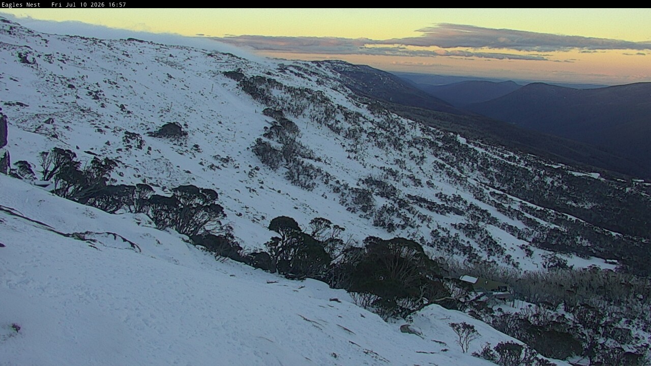Thredbo Central Spur snow cam captured at 10 July 2026 at 5:02 pm AEST