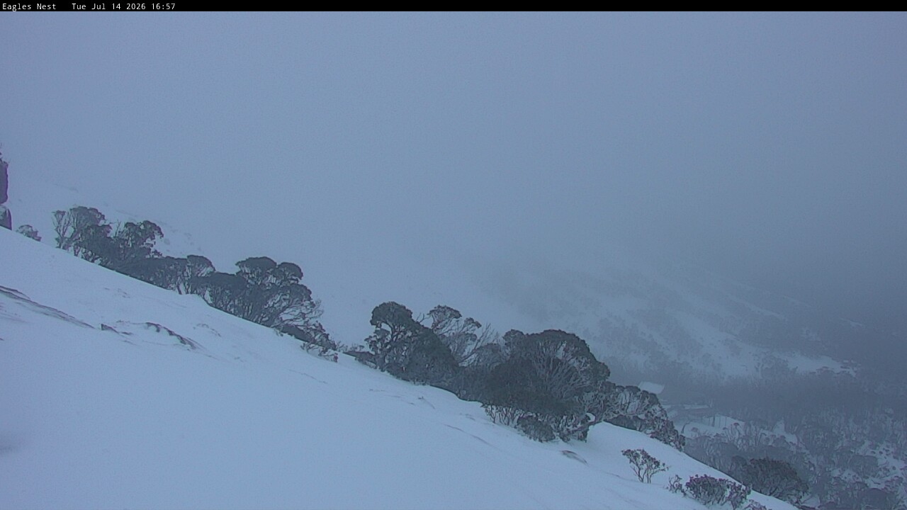 Thredbo Central Spur snow cam captured at 14 July 2026 at 5:06 pm AEST