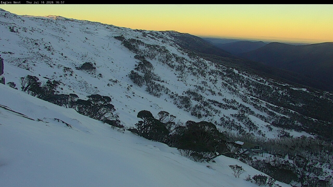 Thredbo Central Spur snow cam captured at 16 July 2026 at 4:57 pm AEST