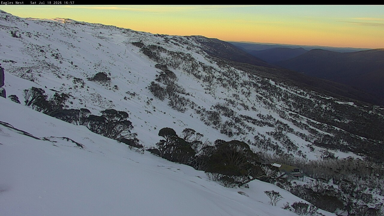 Thredbo Central Spur snow cam captured at 18 July 2026 at 4:59 pm AEST