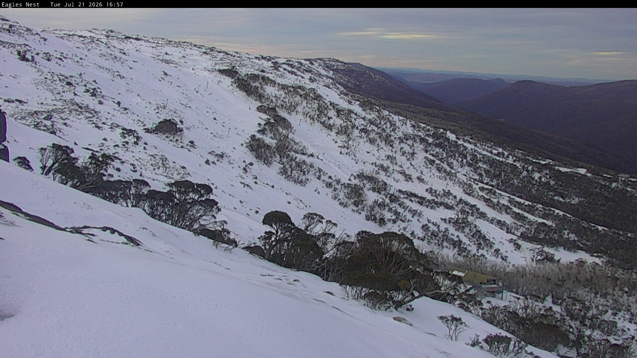 Thredbo Central Spur snow cam captured at 21 July 2026 at 5:03 pm AEST