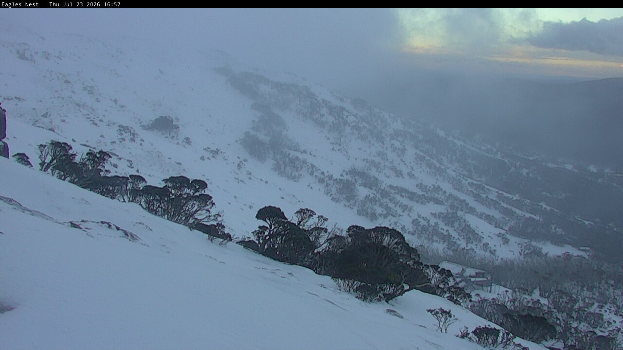 Thredbo Central Spur snow cam captured at 23 July 2026 at 5:05 pm AEST