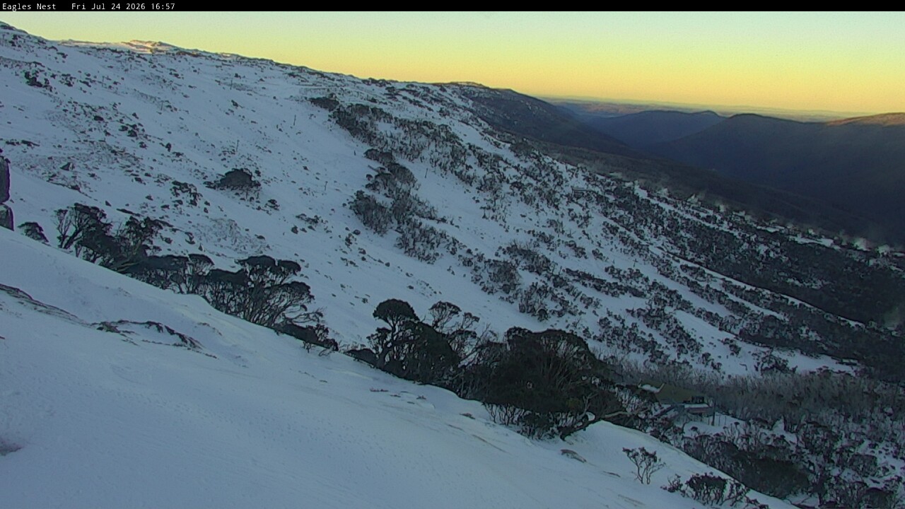 Thredbo Central Spur snow cam captured at 24 July 2026 at 5:06 pm AEST