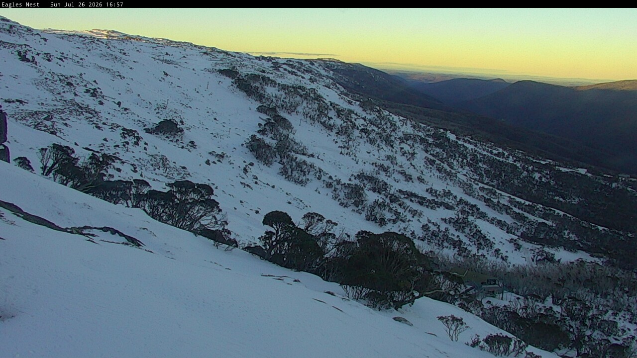Thredbo Central Spur snow cam captured at 26 July 2026 at 4:58 pm AEST