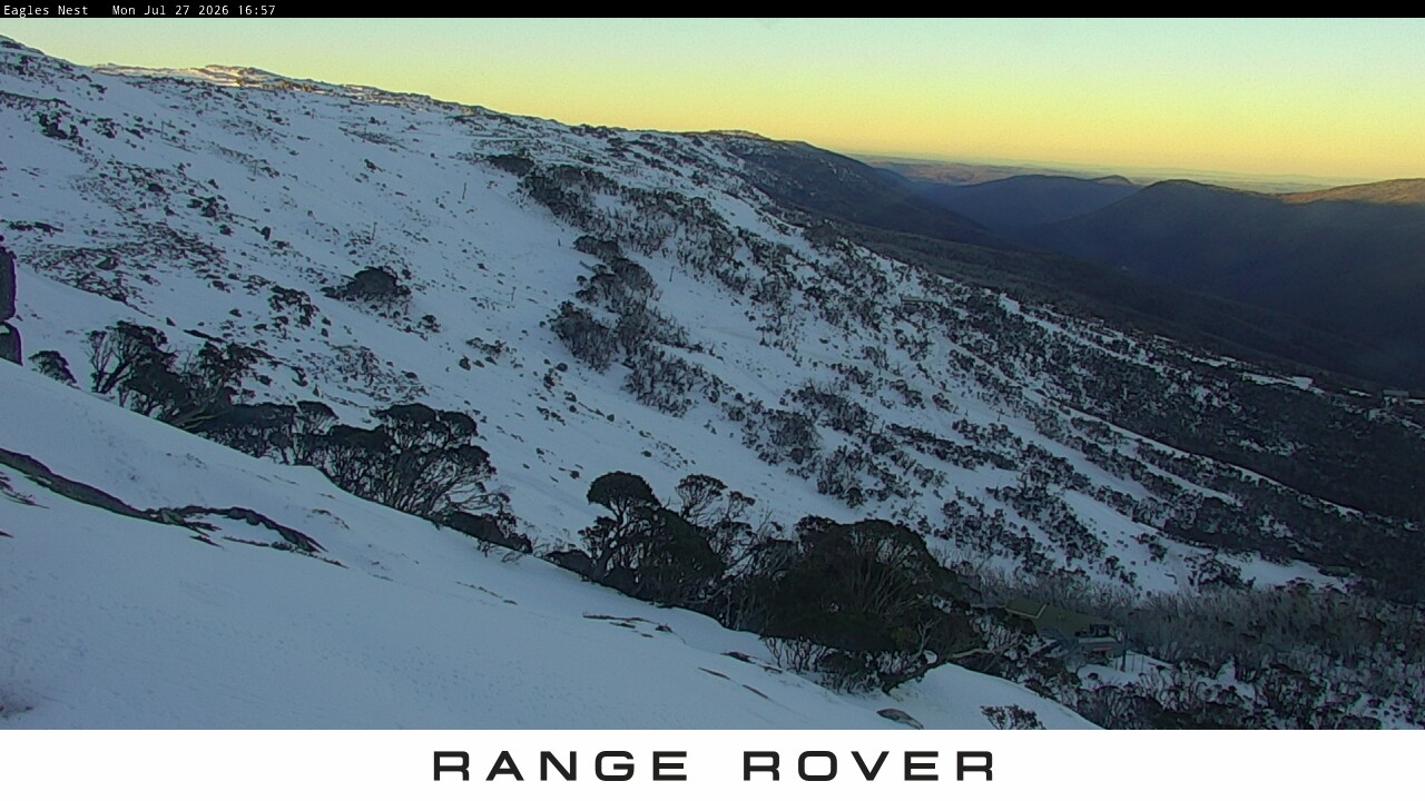 Thredbo Central Spur snow cam captured at 27 July 2026 at 4:59 pm AEST
