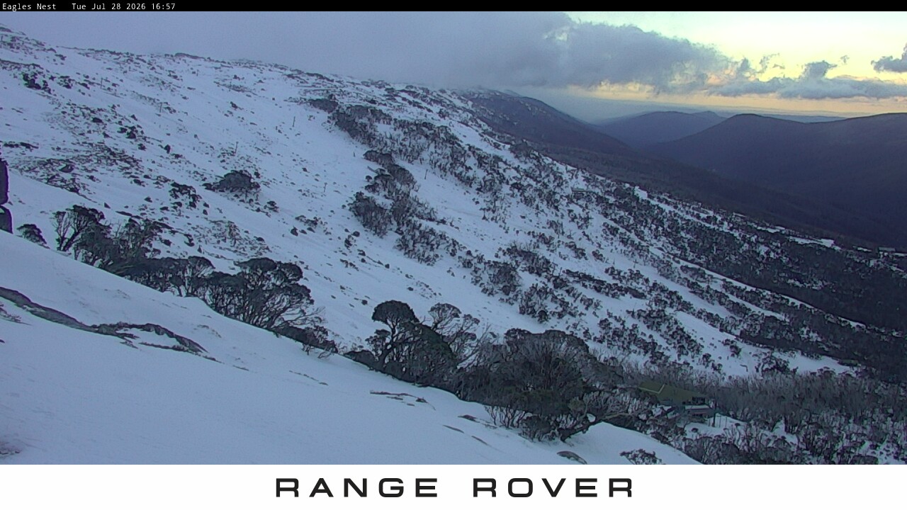 Thredbo Central Spur snow cam captured at 28 July 2026 at 5:00 pm AEST