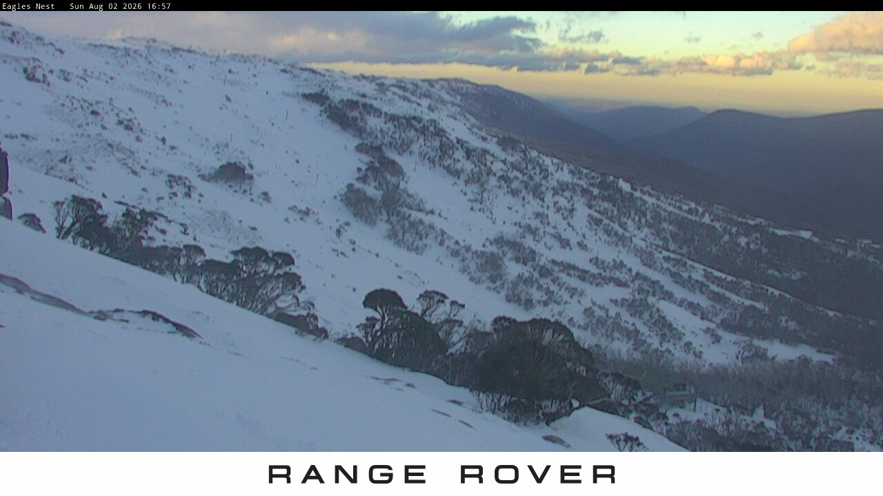 Thredbo Central Spur snow cam captured at 2 August 2026 at 5:05 pm AEST
