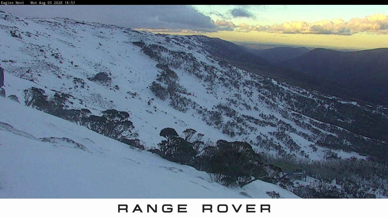 Thredbo Central Spur snow cam captured at 3 August 2026 at 5:06 pm AEST