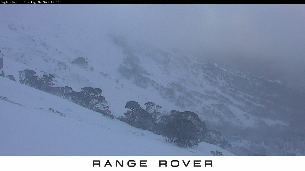 Thredbo Central Spur snow cam captured at 6 August 2026 at 4:58 pm AEST