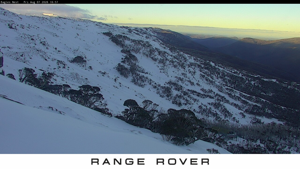Thredbo Central Spur snow cam captured at 7 August 2026 at 4:59 pm AEST