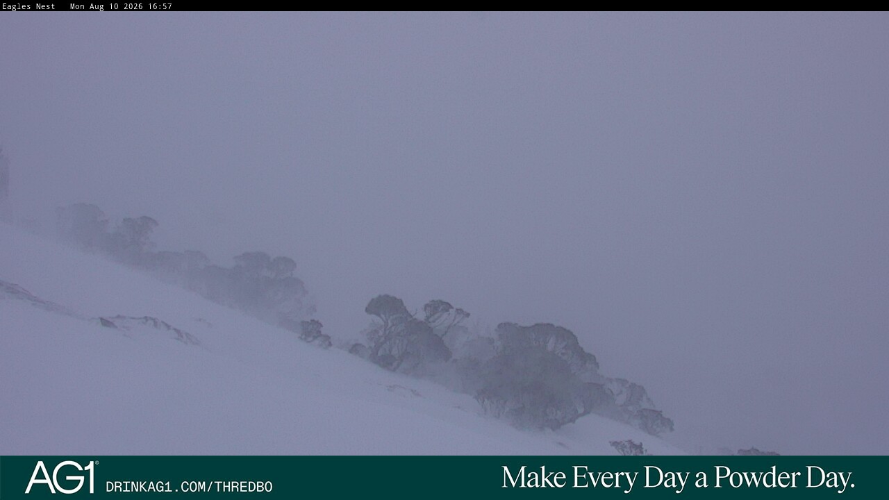 Thredbo Central Spur snow cam captured at 10 August 2026 at 4:59 pm AEST