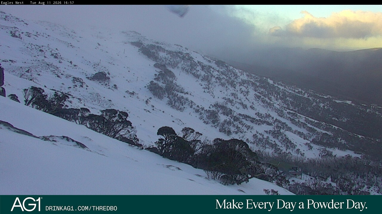 Thredbo Central Spur snow cam captured at 11 August 2026 at 5:00 pm AEST