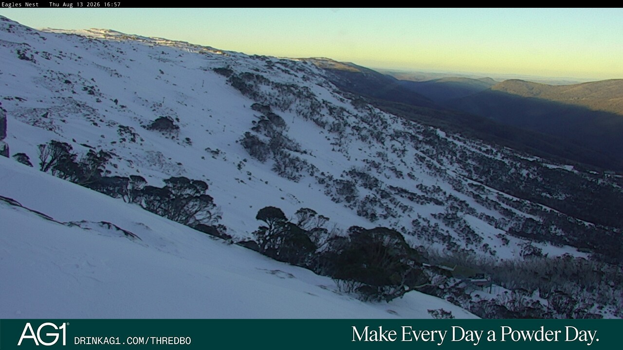 Thredbo Central Spur snow cam captured at 13 August 2026 at 5:07 pm AEST