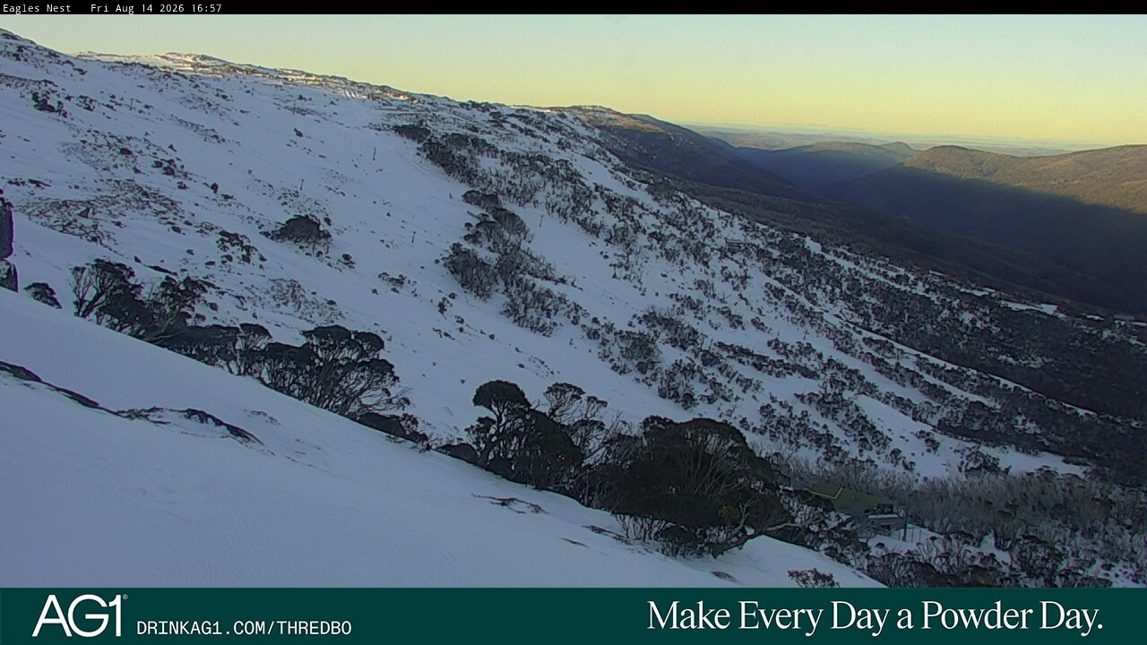 Thredbo Central Spur snow cam captured at 14 August 2026 at 5:08 pm AEST