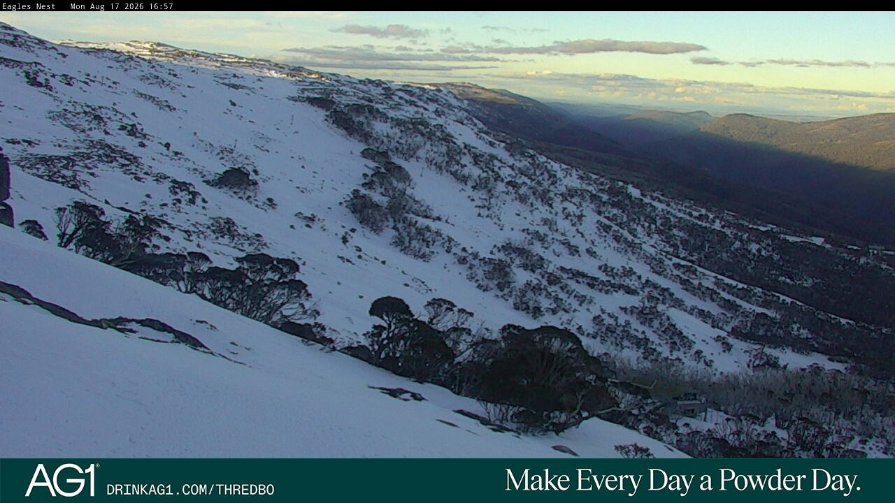 Thredbo Central Spur snow cam captured at 17 August 2026 at 5:00 pm AEST