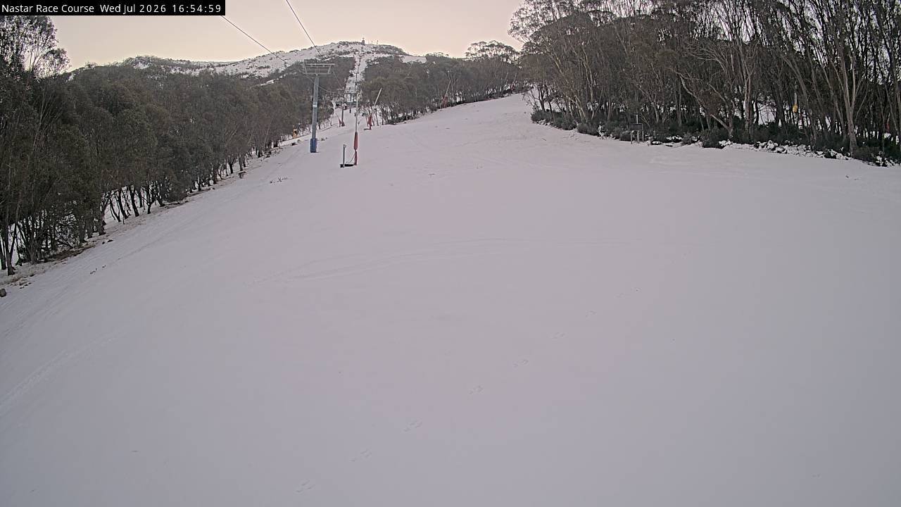 Thredbo Mid-Mountain snow cam captured at 8 July 2026 at 5:01 pm AEST