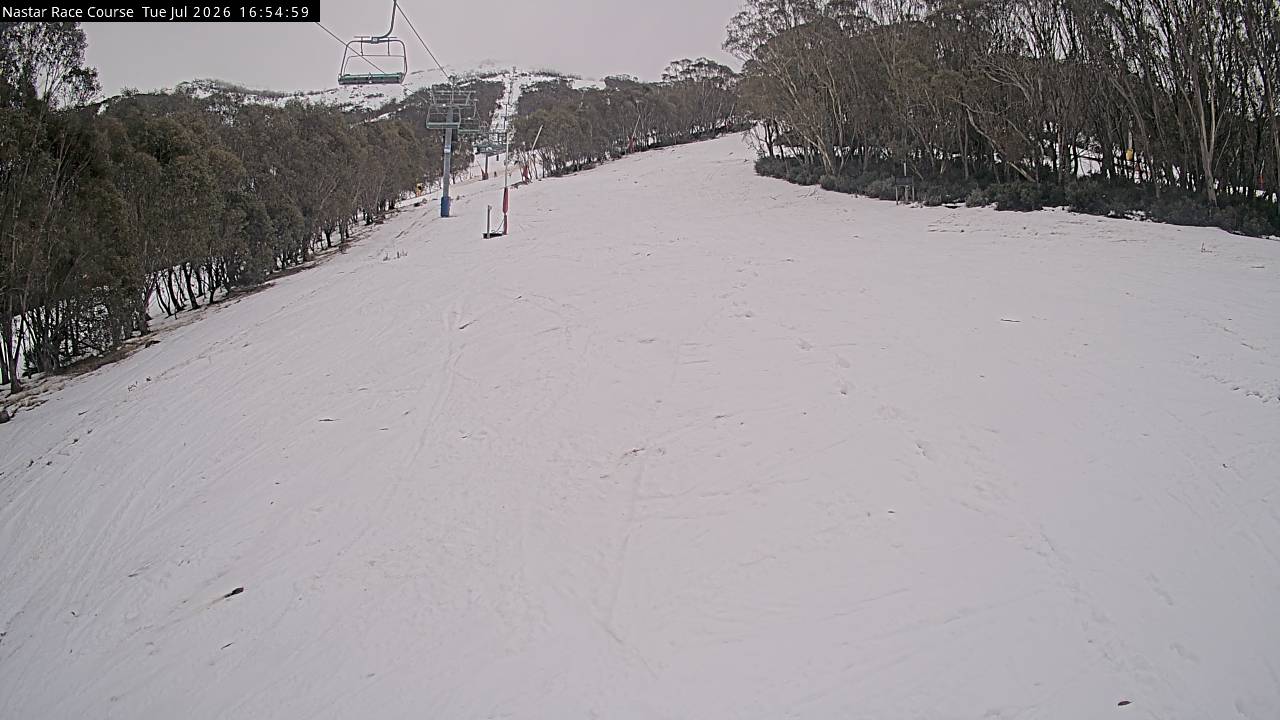 Thredbo Mid-Mountain snow cam captured at 14 July 2026 at 4:55 pm AEST