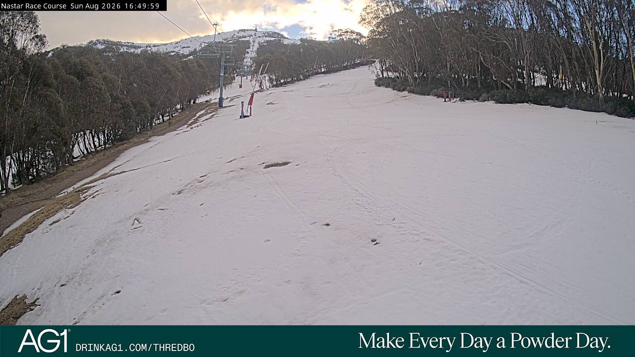 Thredbo Mid-Mountain snow cam captured at 16 August 2026 at 4:59 pm AEST