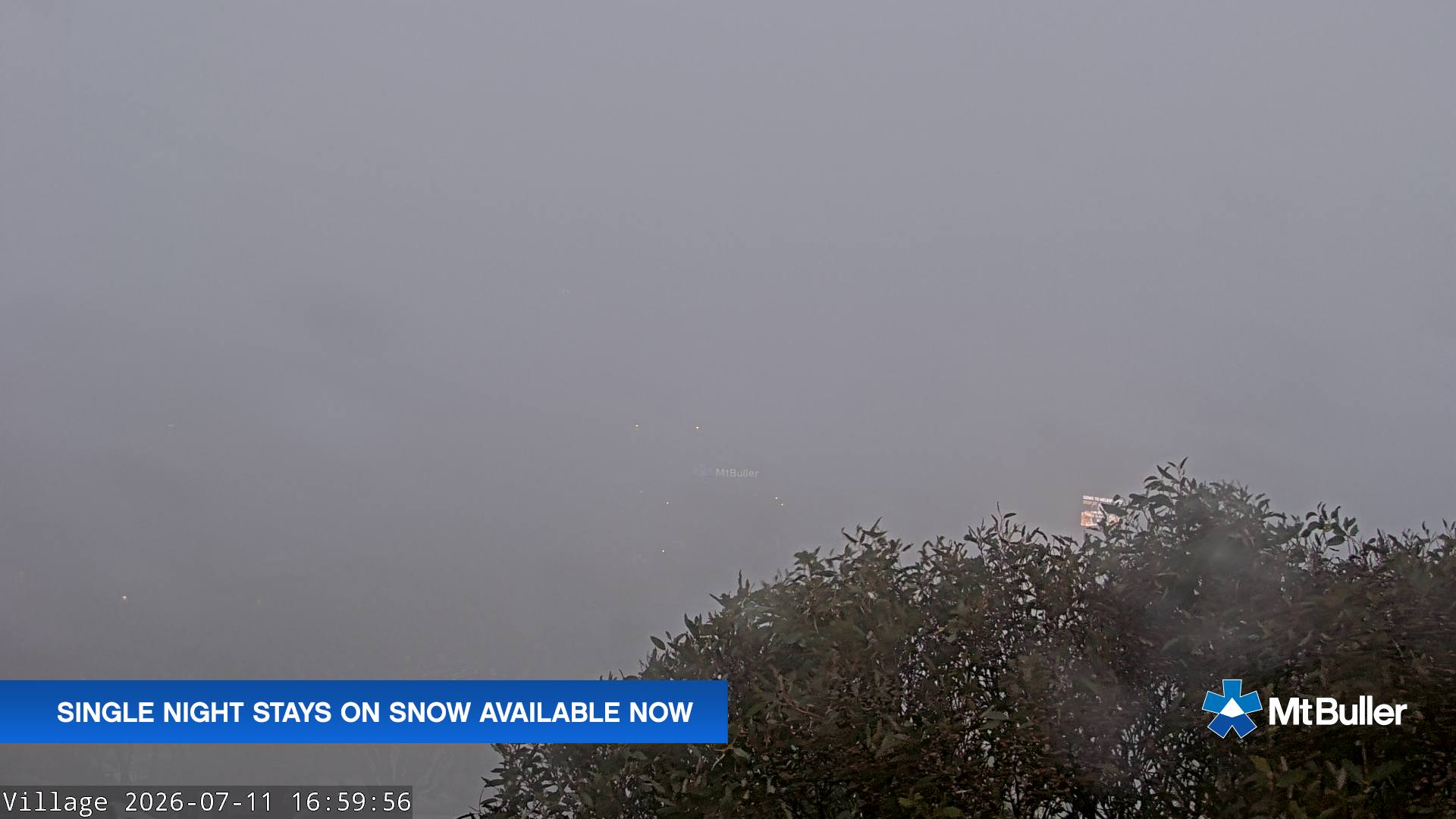 Mt Buller Village snow cam captured at 11 July 2026 at 5:03 pm AEST
