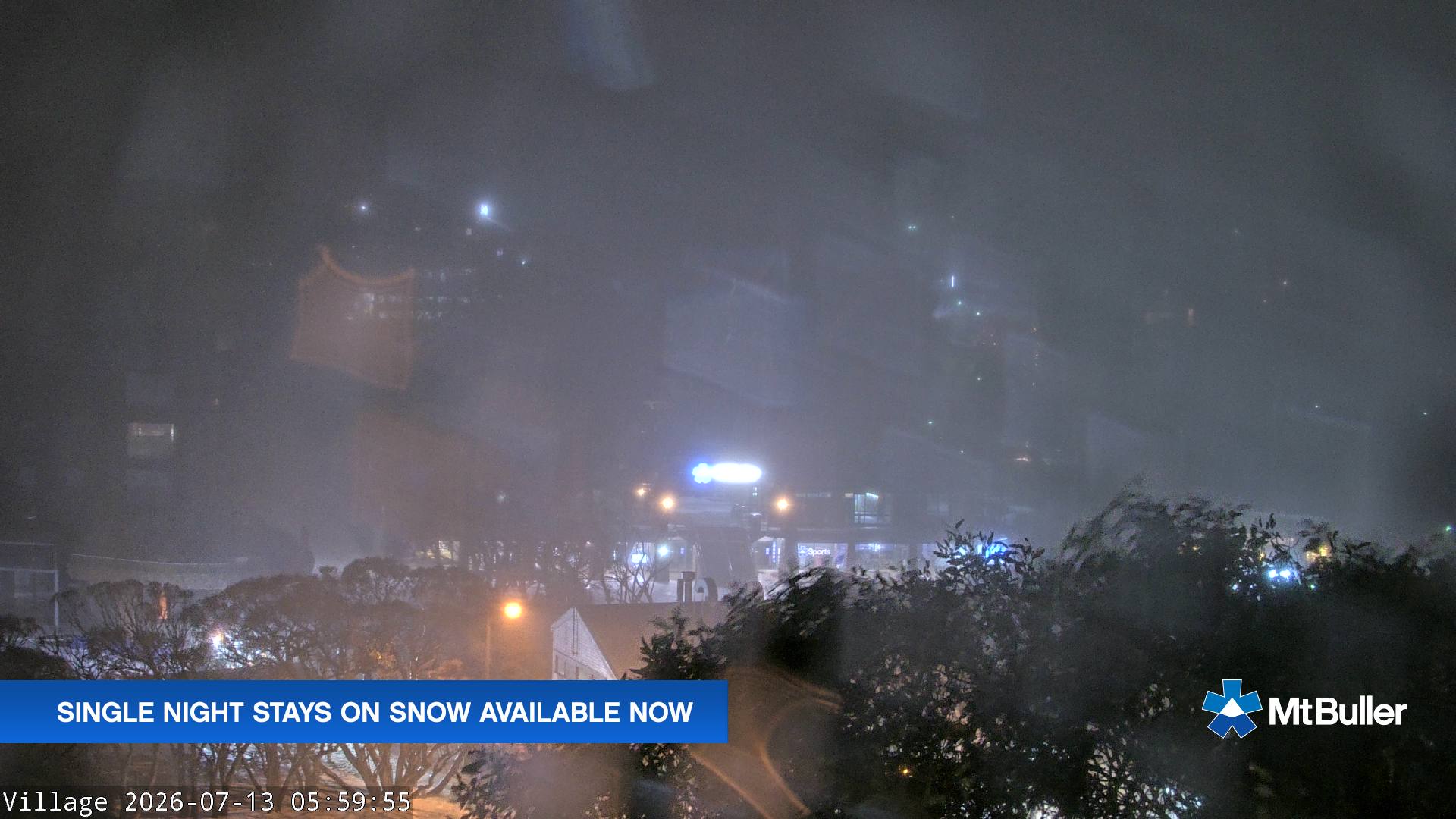 Mt Buller Village snow cam captured at 13 July 2026 at 6:04 am AEST