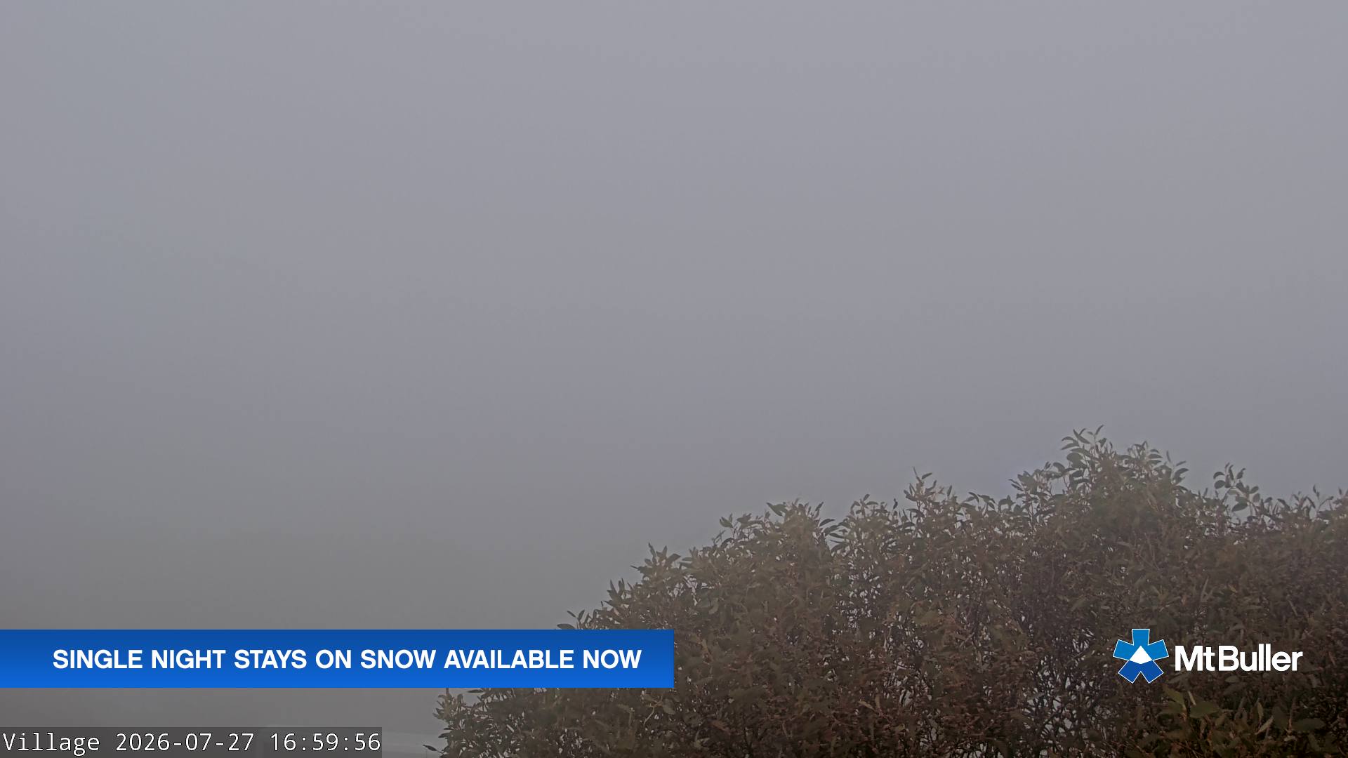 Mt Buller Village snow cam captured at 27 July 2026 at 5:09 pm AEST