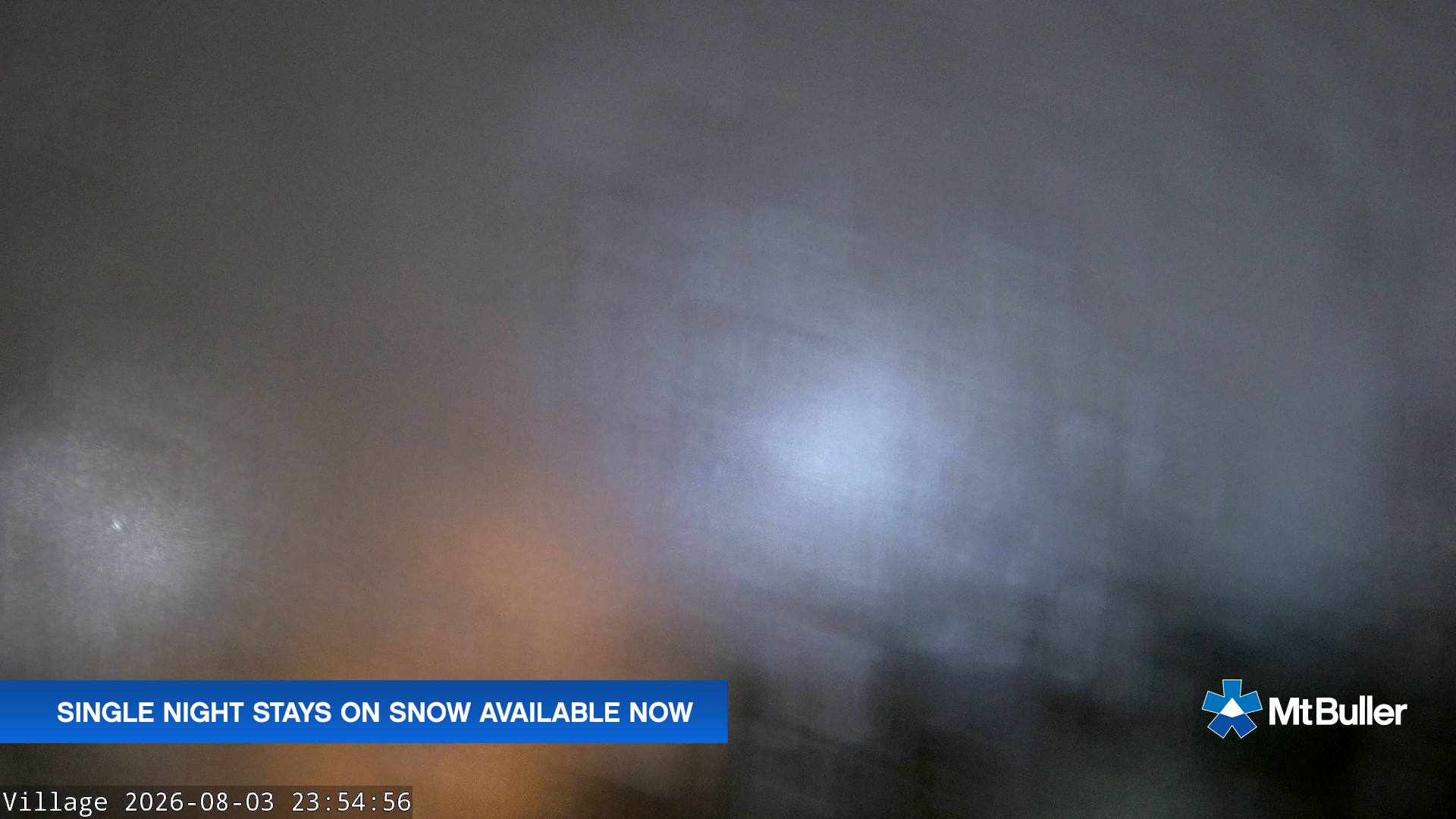 Mt Buller Village snow cam captured at 3 August 2026 at 11:59 pm AEST