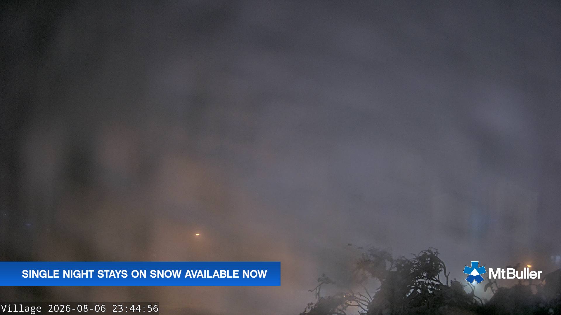 Mt Buller Village snow cam captured at 6 August 2026 at 11:49 pm AEST