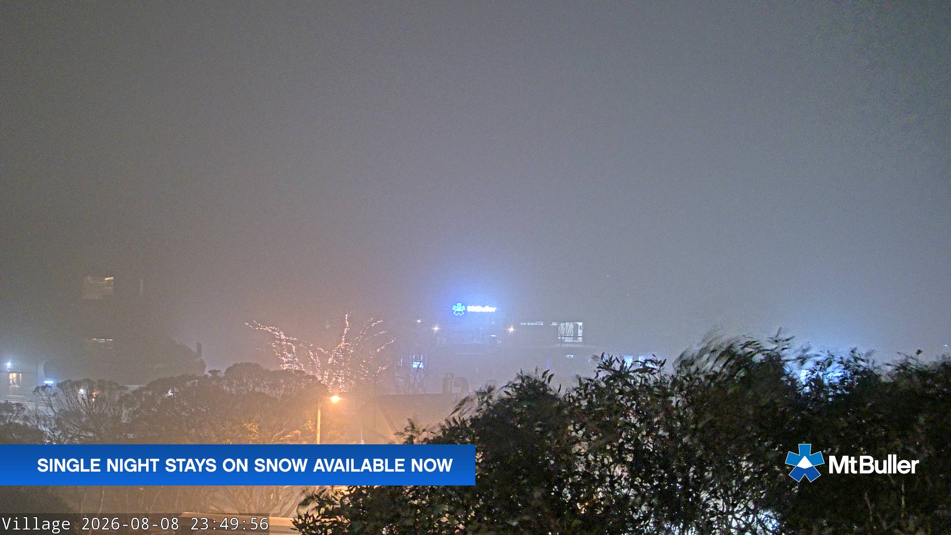 Mt Buller Village snow cam captured at 8 August 2026 at 11:51 pm AEST