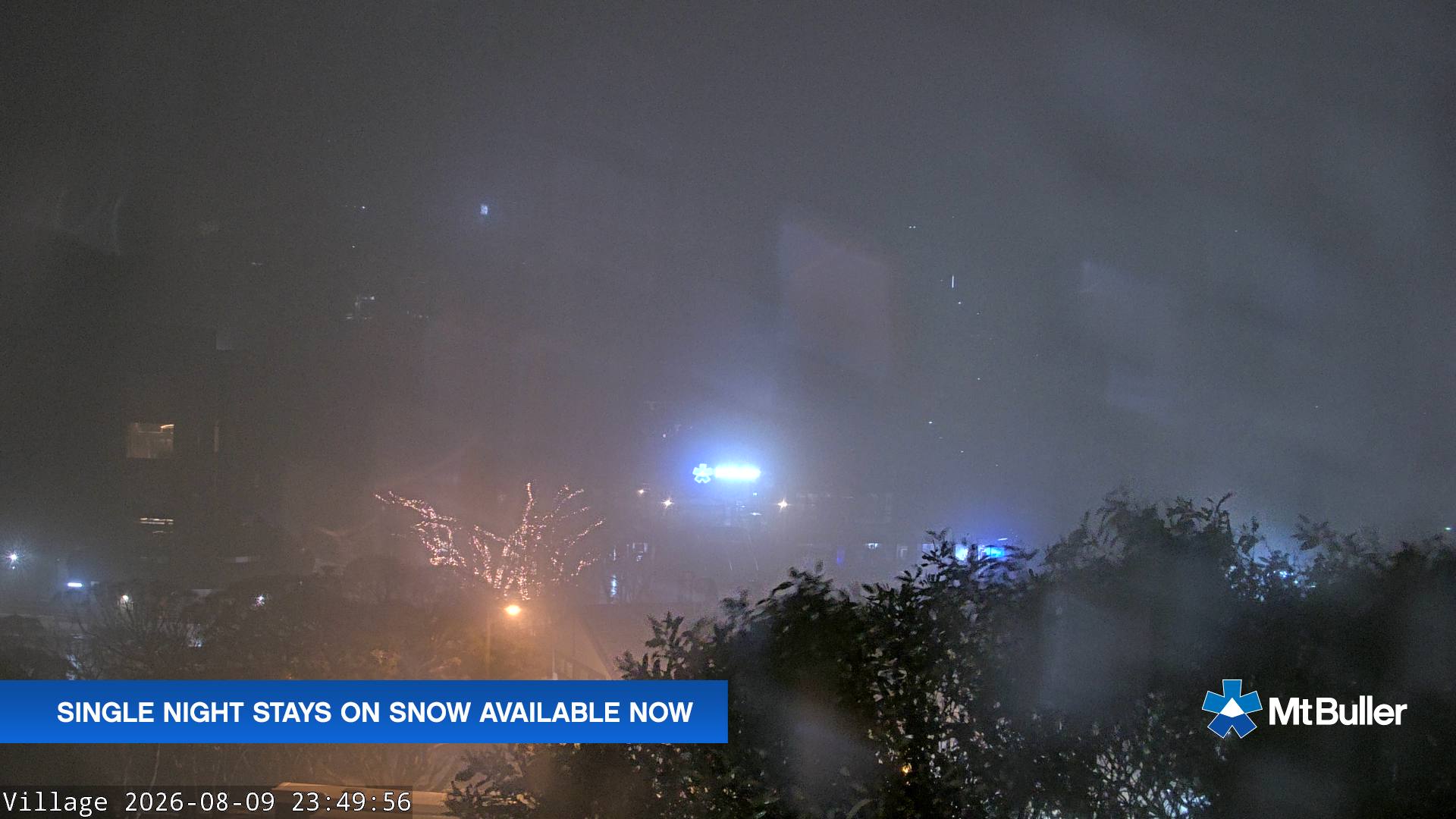 Mt Buller Village snow cam captured at 9 August 2026 at 11:51 pm AEST
