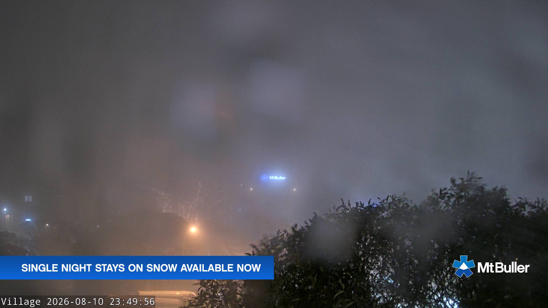 Mt Buller Village snow cam captured at 10 August 2026 at 11:50 pm AEST