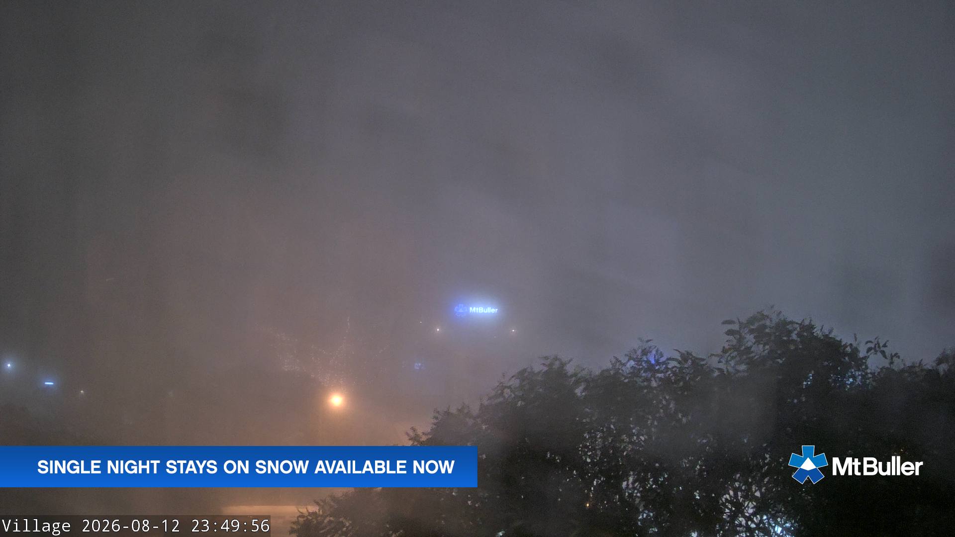 Mt Buller Village snow cam captured at 12 August 2026 at 11:53 pm AEST